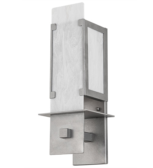 Meyda Lighting Estructura 7" 2-Light Pewter Wall Sconce With Whitestone Idalight Shade Glass