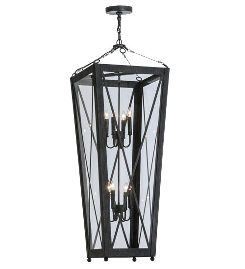 Meyda Lighting Eures 26" 8-Light Antique Irongate Pendant Light With Clear Crystal Idalight Shade Glass