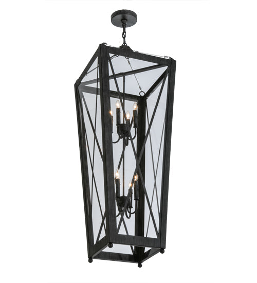 Meyda Lighting Eures 26" 8-Light Antique Irongate Pendant Light With Clear Crystal Idalight Shade Glass