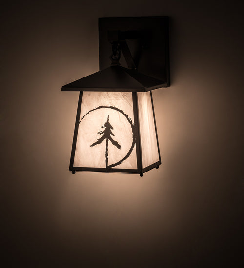 Meyda Lighting Evergreen Etch 8" Craftsman Brown Wall Sconce With Whitestone Idalight Shade