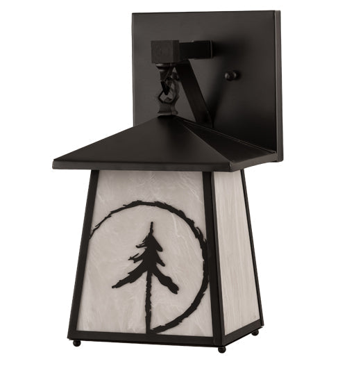 Meyda Lighting Evergreen Etch 8" Craftsman Brown Wall Sconce With Whitestone Idalight Shade