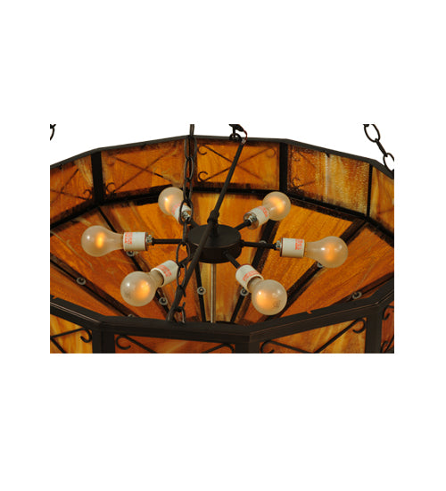 Meyda Lighting Excellente 33" 6-Light Mahogany Bronze Inverted Pendant Light With Honey Shade Glass