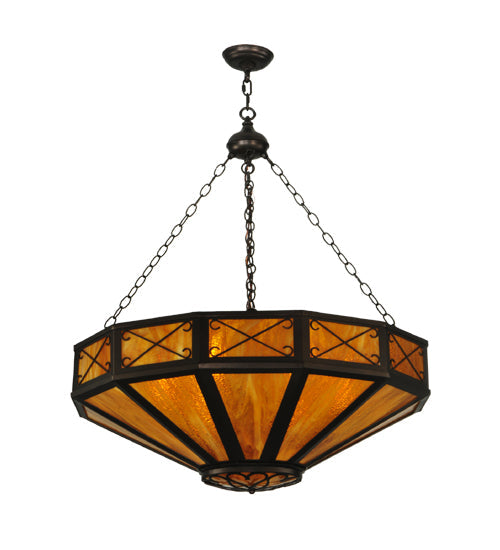 Meyda Lighting Excellente 33" 6-Light Mahogany Bronze Inverted Pendant Light With Honey Shade Glass
