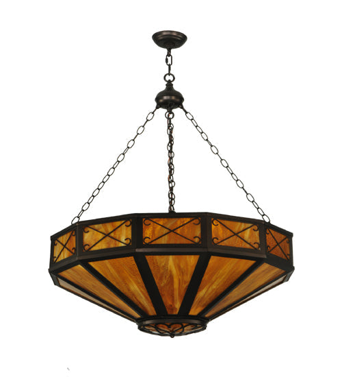 Meyda Lighting Excellente 33" 6-Light Mahogany Bronze Inverted Pendant Light With Honey Shade Glass