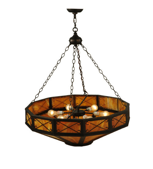 Meyda Lighting Excellente 33" 6-Light Mahogany Bronze Inverted Pendant Light With Honey Shade Glass