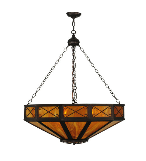 Meyda Lighting Excellente 33" 6-Light Mahogany Bronze Inverted Pendant Light With Honey Shade Glass
