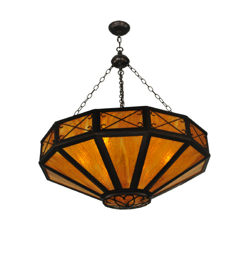 Meyda Lighting Excellente 33" 6-Light Mahogany Bronze Inverted Pendant Light With Honey Shade Glass