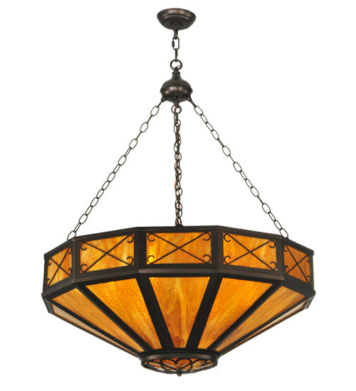 Meyda Lighting Excellente 33" 6-Light Mahogany Bronze Inverted Pendant Light With Honey Shade Glass