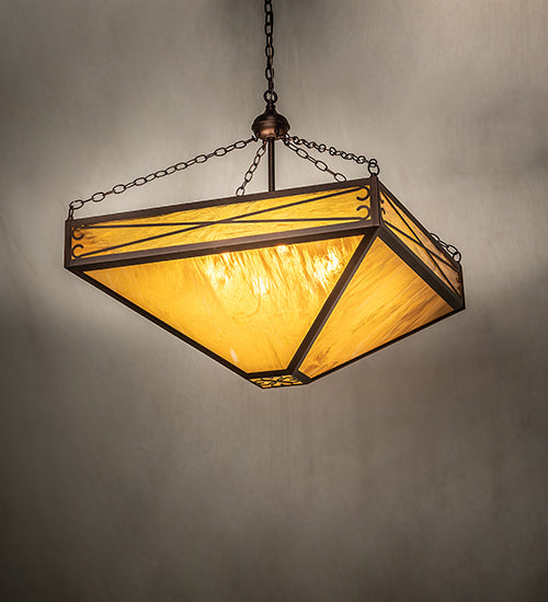 Meyda Lighting Excellente 46" 6-Light Mahogany Bronze Inverted Pendant Light With Yellow Shade Glass