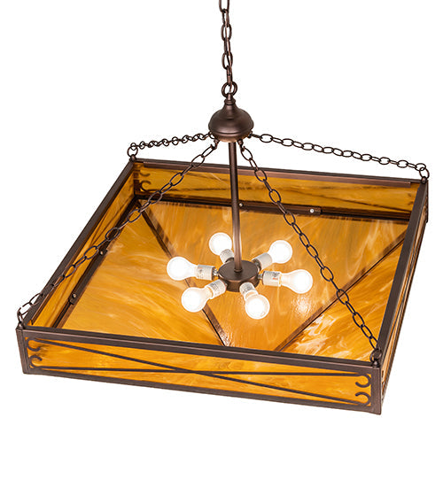 Meyda Lighting Excellente 46" 6-Light Mahogany Bronze Inverted Pendant Light With Yellow Shade Glass
