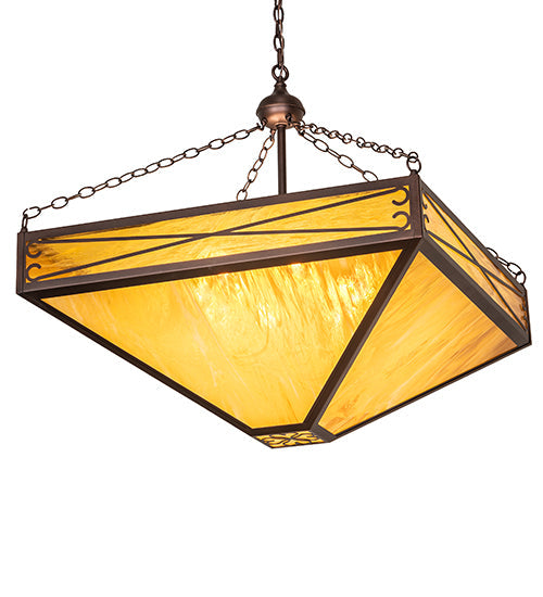 Meyda Lighting Excellente 46" 6-Light Mahogany Bronze Inverted Pendant Light With Yellow Shade Glass