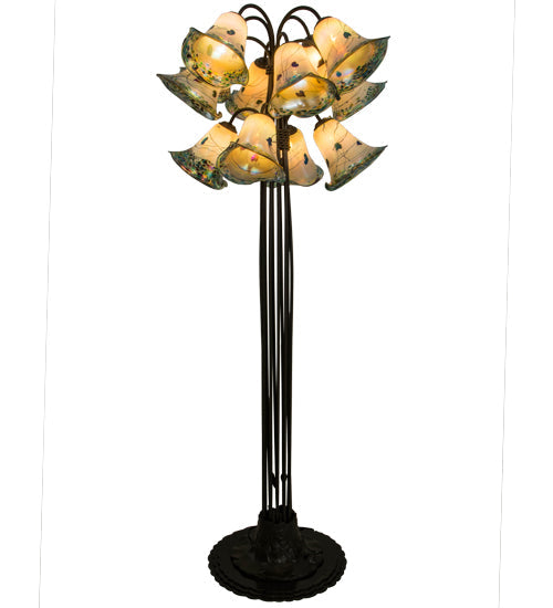 Meyda Lighting Extreme Pond Lily 62" 12-Light Timeless Bronze Floor Lamp With Multi-Colored Iridescent Shade Glass