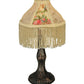 Meyda Lighting Fabric & Fringe 10" Antique Mini Table Lamp With Ivory and Roses Fabric Shade