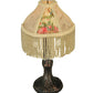 Meyda Lighting Fabric & Fringe 10" Antique Mini Table Lamp With Ivory and Roses Fabric Shade