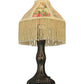Meyda Lighting Fabric & Fringe 10" Antique Mini Table Lamp With Ivory and Roses Fabric Shade