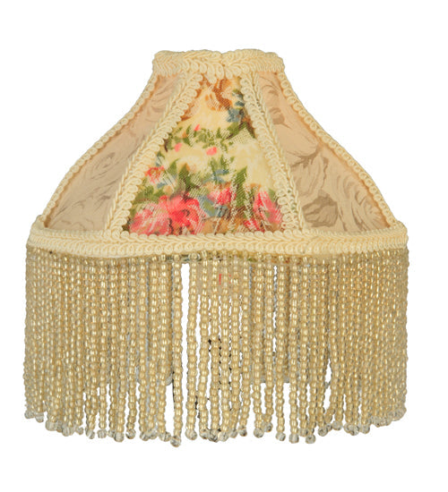 Meyda Lighting Fabric & Fringe 10" Antique Mini Table Lamp With Ivory and Roses Fabric Shade