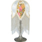 Meyda Lighting Fabric & Fringe 15" Antique Victorian Tulip Table Lamp With Ivory & Floral Fabric Shade