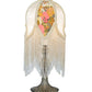 Meyda Lighting Fabric & Fringe 15" Antique Victorian Tulip Table Lamp With Ivory & Floral Fabric Shade