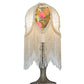 Meyda Lighting Fabric & Fringe 15" Antique Victorian Tulip Table Lamp With Ivory & Floral Fabric Shade