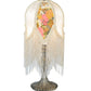 Meyda Lighting Fabric & Fringe 15" Antique Victorian Tulip Table Lamp With Ivory & Floral Fabric Shade