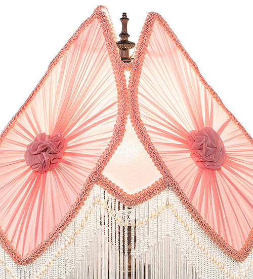 Meyda Lighting Fabric & Fringe 26" Mahogany Bronze Pontiff Accent Table Lamp With Pink & Ivory Fabric Shade
