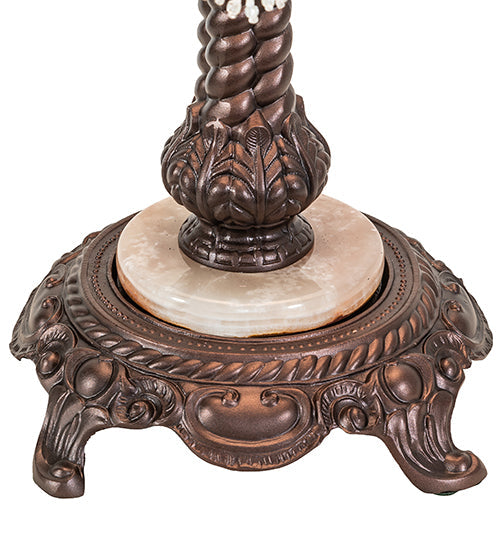 Meyda Lighting Fabric & Fringe 26" Mahogany Bronze Pontiff Accent Table Lamp With Pink & Ivory Fabric Shade
