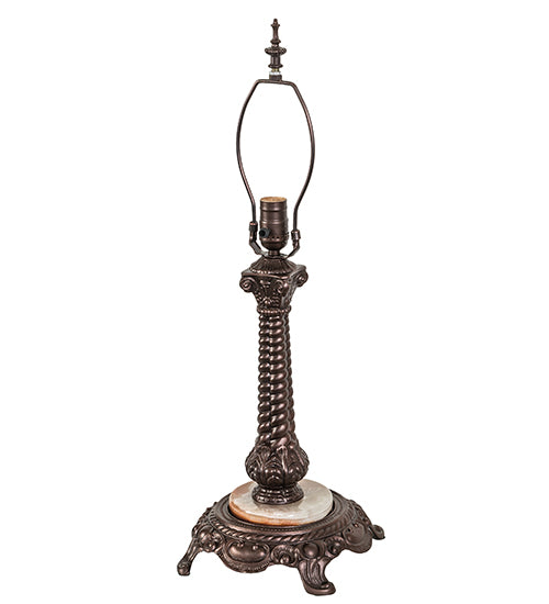 Meyda Lighting Fabric & Fringe 26" Mahogany Bronze Pontiff Accent Table Lamp With Pink & Ivory Fabric Shade