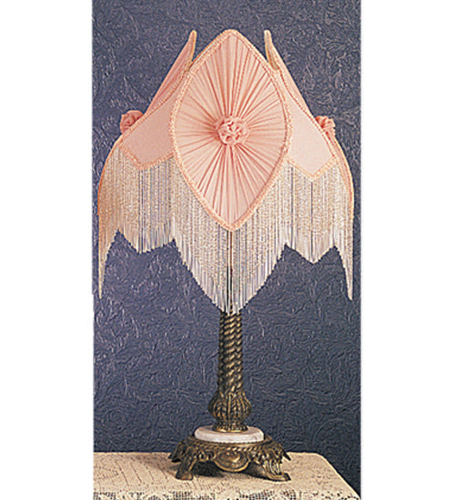 Meyda Lighting Fabric & Fringe 28" 2-Light Mahogany Bronze Pontiff Table Lamp With Pink Fabric Shade