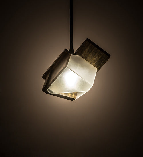 Meyda Lighting Fagelholk 10" Black & Natural Wood Mini Pendant Light With Frosted Clear Shade Glass