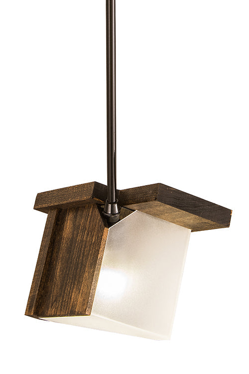 Meyda Lighting Fagelholk 10" Black & Natural Wood Mini Pendant Light With Frosted Clear Shade Glass