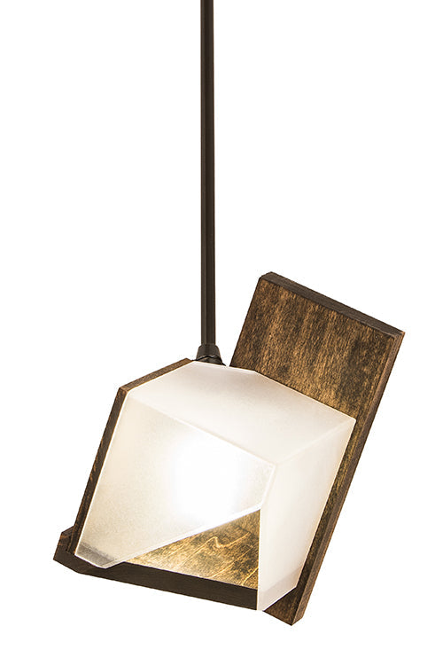 Meyda Lighting Fagelholk 10" Black & Natural Wood Mini Pendant Light With Frosted Clear Shade Glass