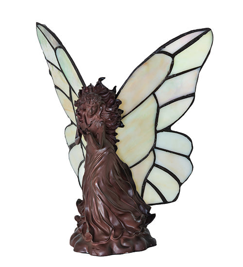 Meyda Lighting Fairy Holding Ladybug 8" Mahogany Bronze Accent Table Lamp With Beige Iridescent Shade Glass