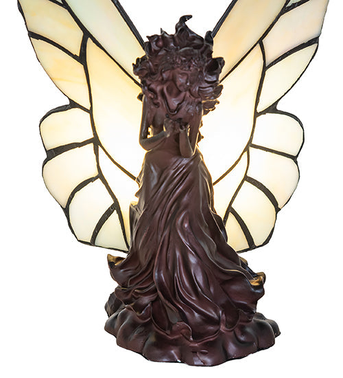 Meyda Lighting Fairy Holding Ladybug 8" Mahogany Bronze Accent Table Lamp With Beige Iridescent Shade Glass