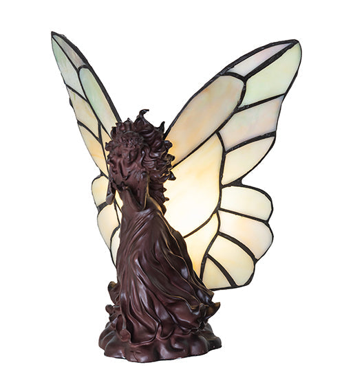 Meyda Lighting Fairy Holding Ladybug 8" Mahogany Bronze Accent Table Lamp With Beige Iridescent Shade Glass
