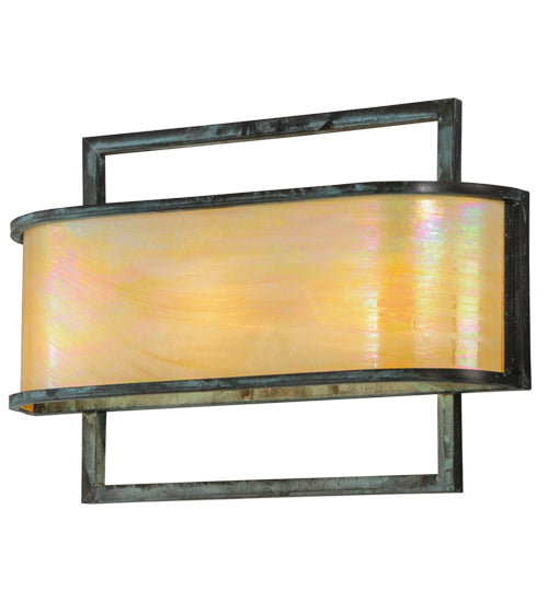 Meyda Lighting Faja 24" 3-Light LED Verdigris Wall Sconce With Beige Iridescent Shade Glass