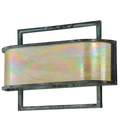 Meyda Lighting Faja 24" 3-Light LED Verdigris Wall Sconce With Beige Iridescent Shade Glass