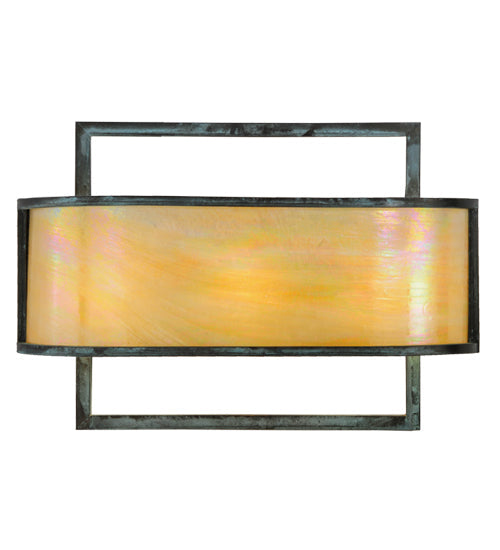 Meyda Lighting Faja 24" 3-Light LED Verdigris Wall Sconce With Beige Iridescent Shade Glass