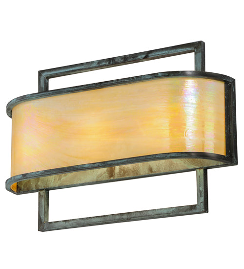 Meyda Lighting Faja 24" 3-Light LED Verdigris Wall Sconce With Beige Iridescent Shade Glass