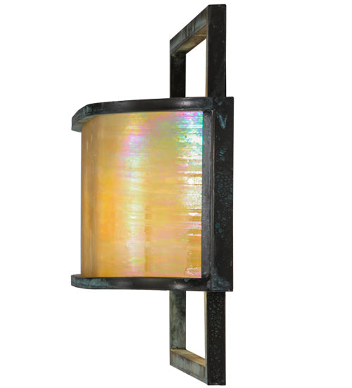 Meyda Lighting Faja 24" 3-Light LED Verdigris Wall Sconce With Beige Iridescent Shade Glass