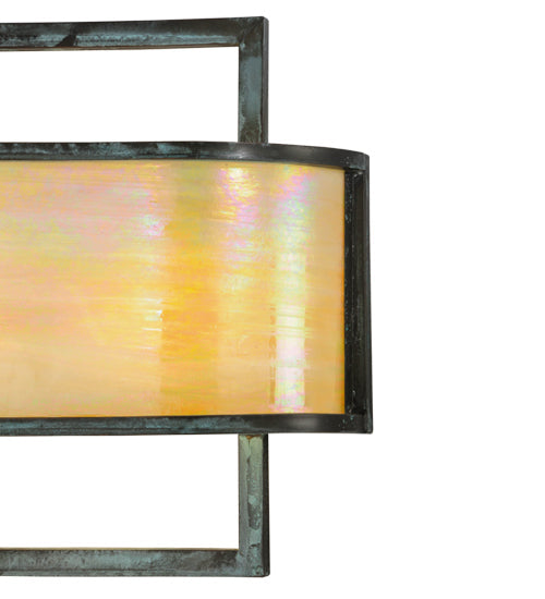 Meyda Lighting Faja 24" 3-Light LED Verdigris Wall Sconce With Beige Iridescent Shade Glass