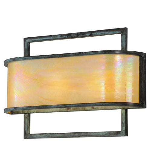 Meyda Lighting Faja 24" 3-Light LED Verdigris Wall Sconce With Beige Iridescent Shade Glass