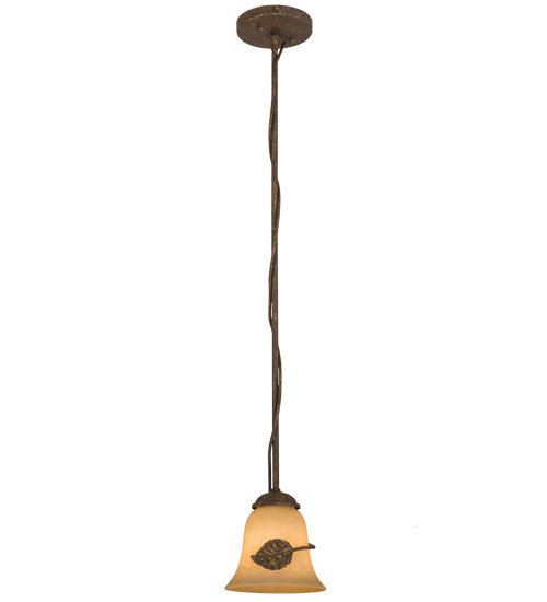 Meyda Lighting Falling Leaf 6" Pompeii Gold Mini Pendant Light With Beige Scavo Shade Glass