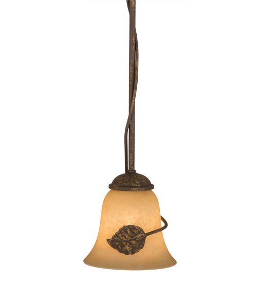Meyda Lighting Falling Leaf 6" Pompeii Gold Mini Pendant Light With Beige Scavo Shade Glass