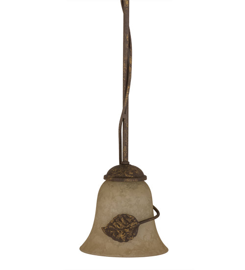 Meyda Lighting Falling Leaf 6" Pompeii Gold Mini Pendant Light With Beige Scavo Shade Glass