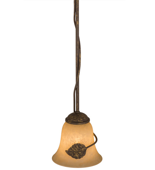 Meyda Lighting Falling Leaf 6" Pompeii Gold Mini Pendant Light With Beige Scavo Shade Glass