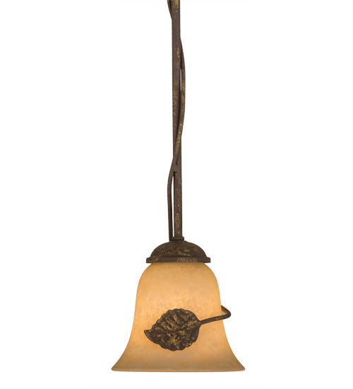 Meyda Lighting Falling Leaf 6" Pompeii Gold Mini Pendant Light With Beige Scavo Shade Glass