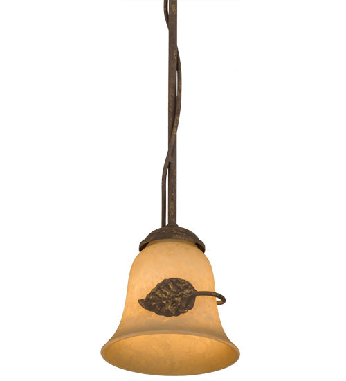Meyda Lighting Falling Leaf 6" Pompeii Gold Mini Pendant Light With Beige Scavo Shade Glass