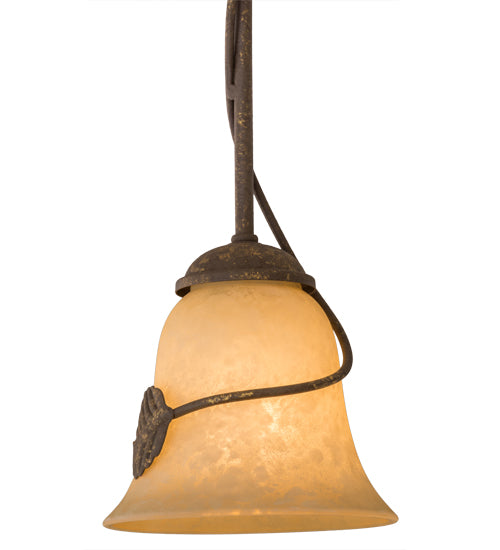 Meyda Lighting Falling Leaf 6" Pompeii Gold Mini Pendant Light With Beige Scavo Shade Glass