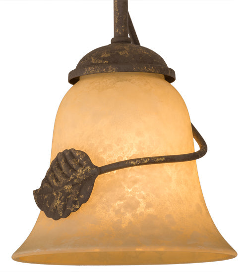 Meyda Lighting Falling Leaf 6" Pompeii Gold Mini Pendant Light With Beige Scavo Shade Glass