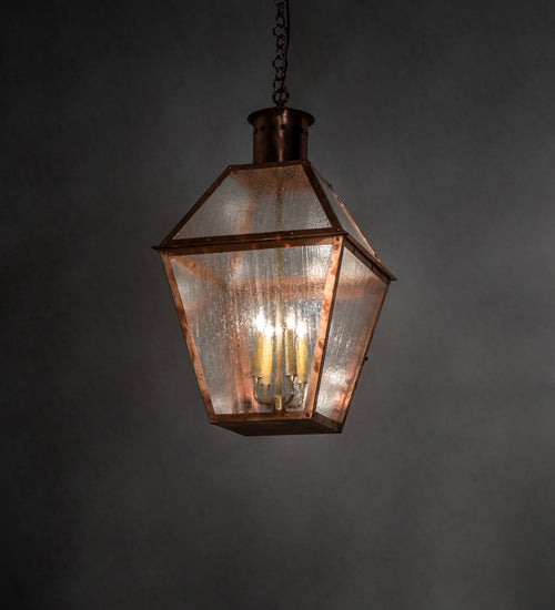 Meyda Lighting Falmouth 18"Sq 4-Light Raw Copper & Raw Brass Pendant Light With Clear Seeded Shade Glass